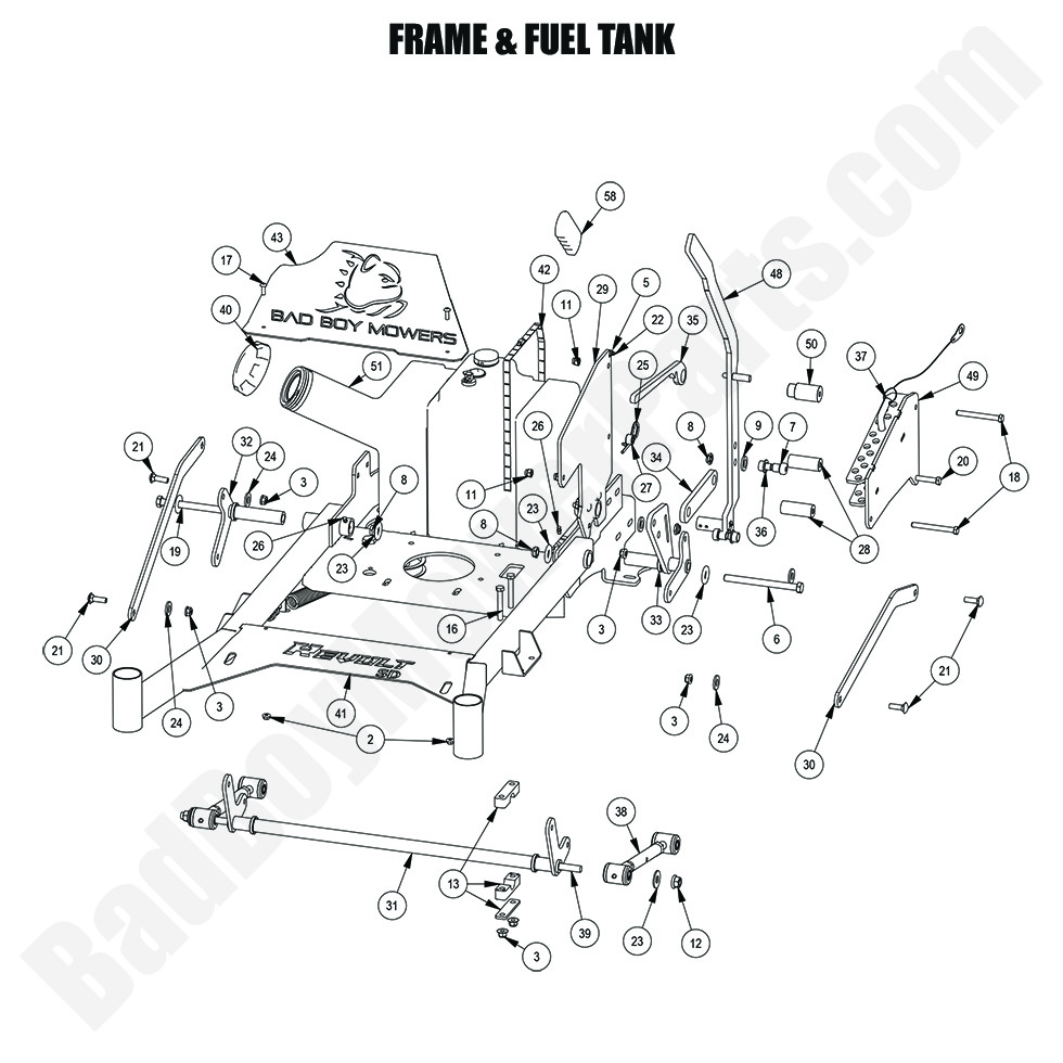 3553 - Bad Boy Mower Parts Lookup > 2024 > Revolt SD > Frame & Fuel Tank